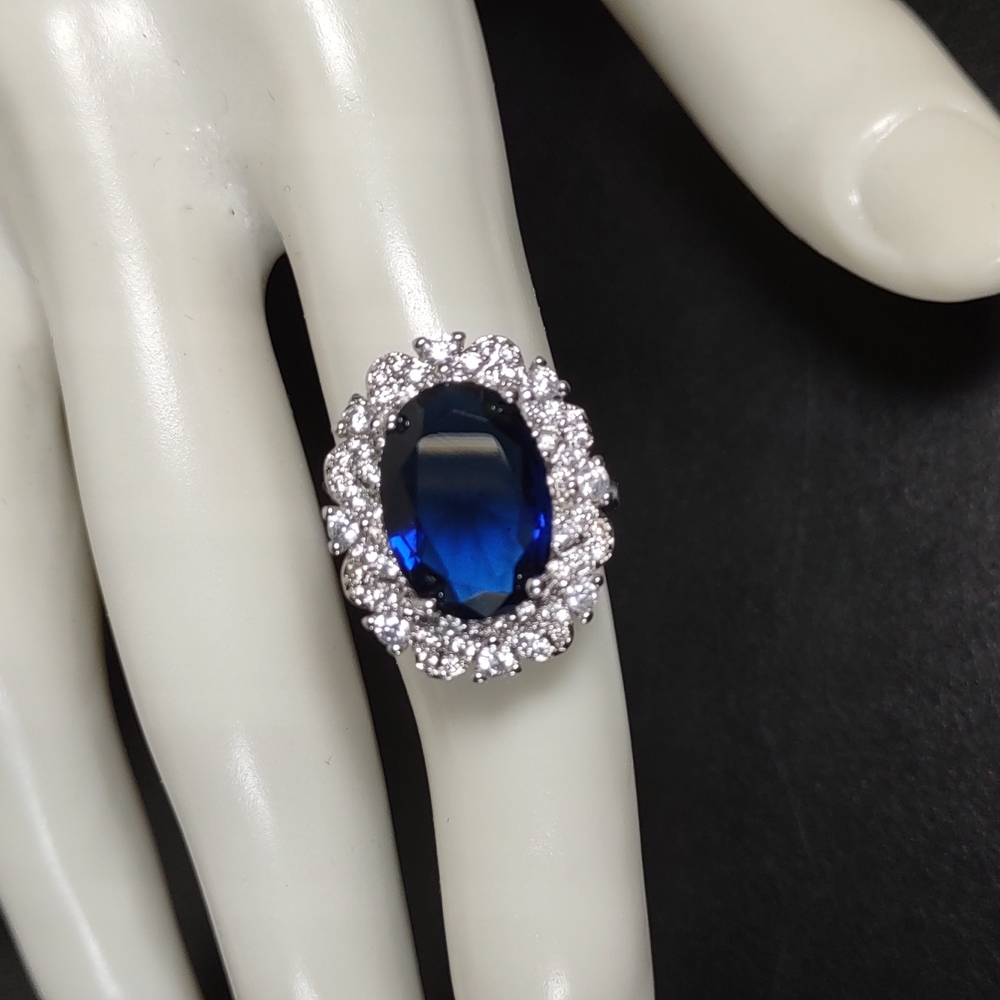 Sterling Silver Lab Created Sapphire/White Topaz Ring